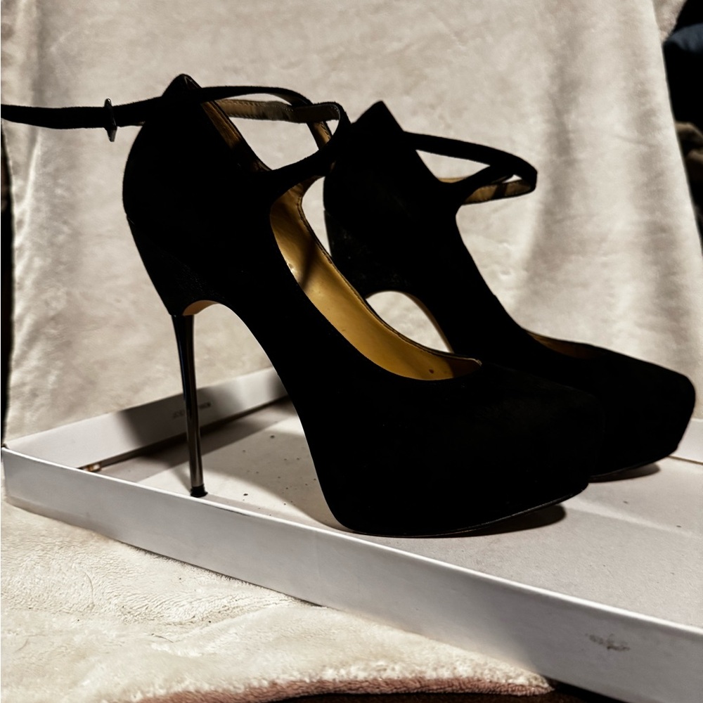 Aldo Black Stiletto Heels with Ankle Strap